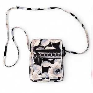 Vera Bradley Black Floral Quilted Crossbody with Cream & Light Blue Accents